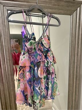 Colorful Ikat Print Tiered Mini Dress
